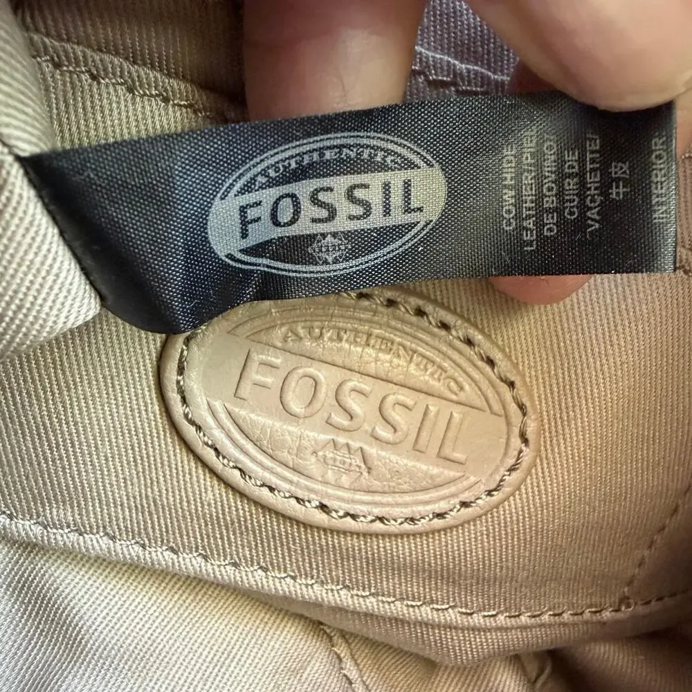 Fossil Erin Top Zip Tan Pebbled Genuine Leather Small Crossbody Bag